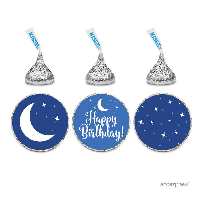 Birthday Hersheys Kisses Stickers-Set of 216-Andaz Press-Moon and Stars Navy Blue-