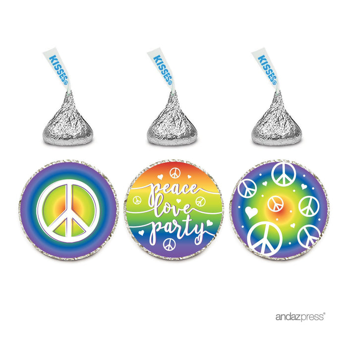 Birthday Hersheys Kisses Stickers-Set of 216-Andaz Press-Peace Sign Rainbow Hippie Party Dig In to the Party!-