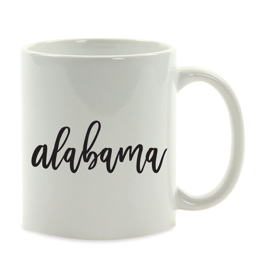 Black Calligraphy US State Ceramic Coffee Mug-Set of 1-Andaz Press-Alabama-