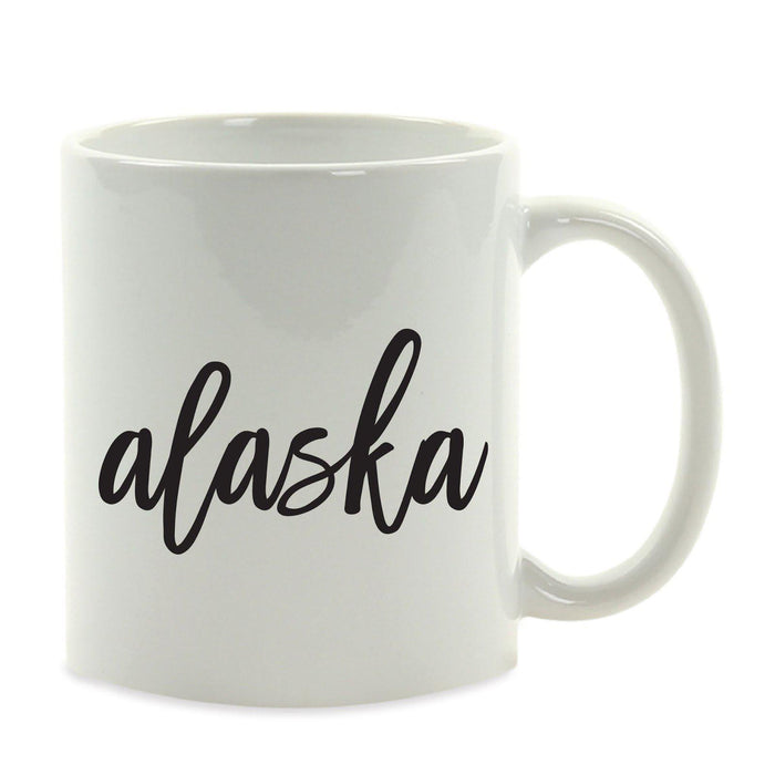 Black Calligraphy US State Ceramic Coffee Mug-Set of 1-Andaz Press-Alaska-