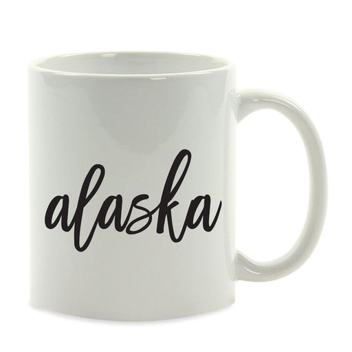 Black Calligraphy US State Ceramic Coffee Mug-Set of 1-Andaz Press-Alaska-