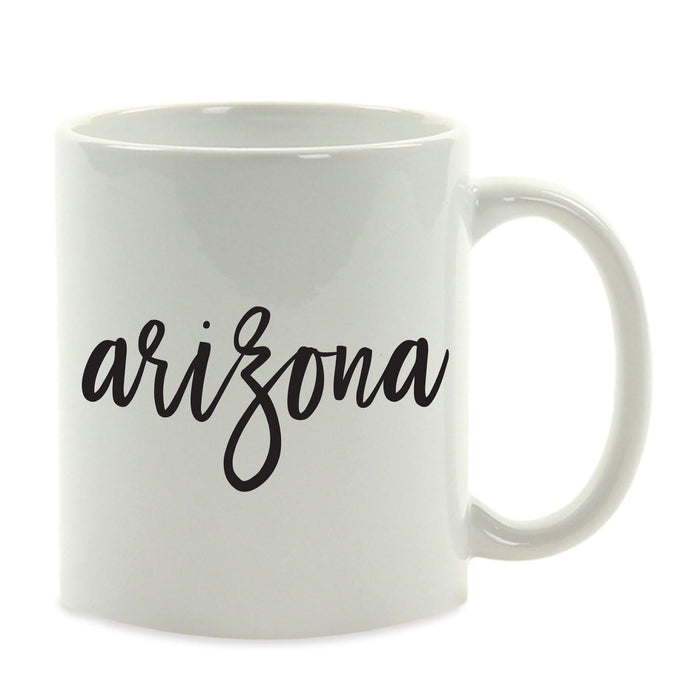 Black Calligraphy US State Ceramic Coffee Mug-Set of 1-Andaz Press-Arizona-