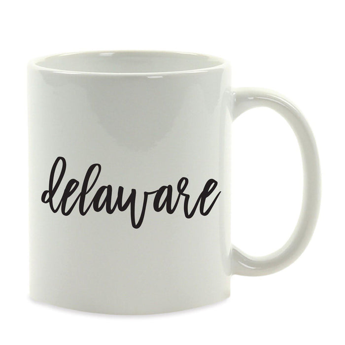 Black Calligraphy US State Ceramic Coffee Mug-Set of 1-Andaz Press-Delaware-