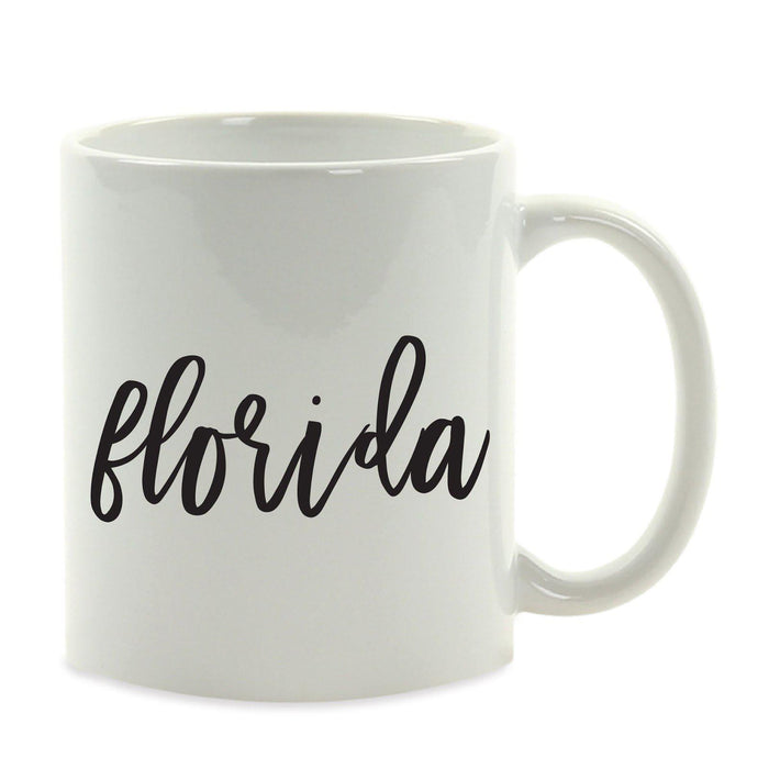 Black Calligraphy US State Ceramic Coffee Mug-Set of 1-Andaz Press-Florida-