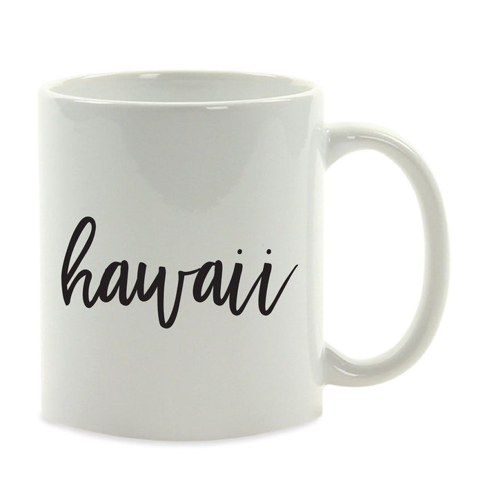 Black Calligraphy US State Ceramic Coffee Mug-Set of 1-Andaz Press-Hawaii-