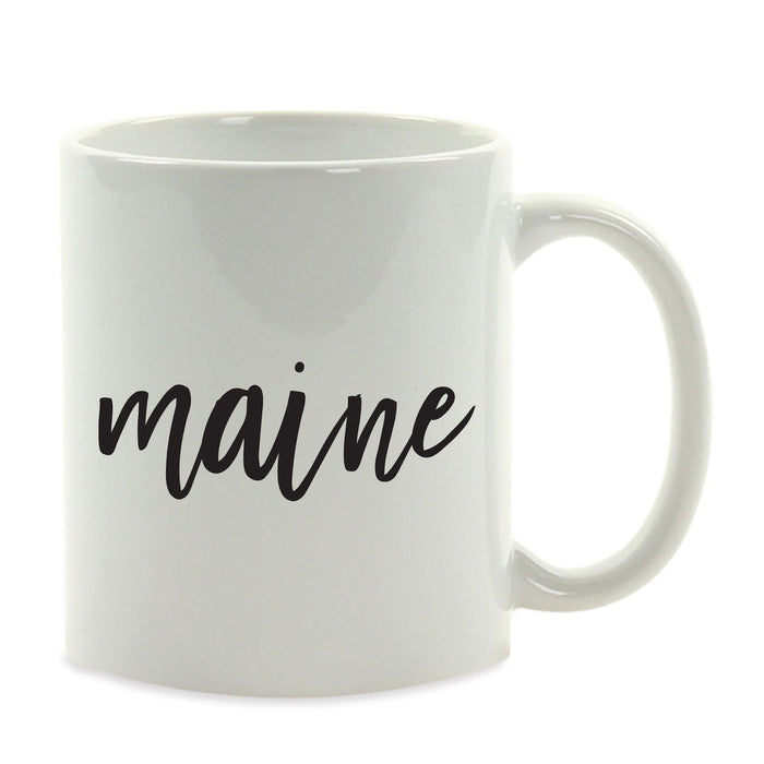 Black Calligraphy US State Ceramic Coffee Mug-Set of 1-Andaz Press-Maine-