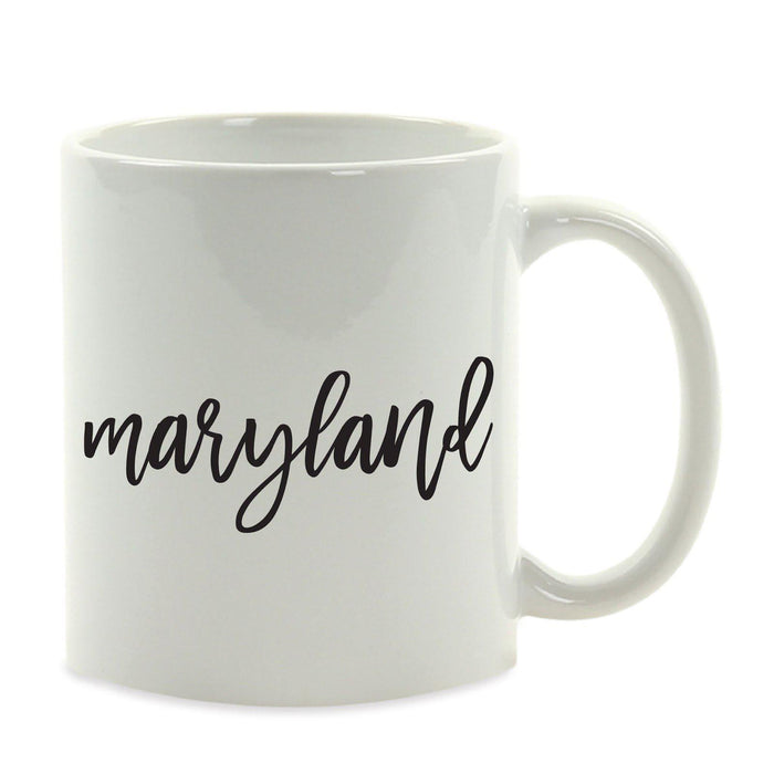 Black Calligraphy US State Ceramic Coffee Mug-Set of 1-Andaz Press-Maryland-