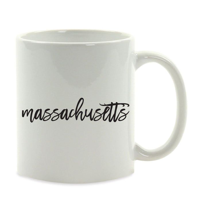 Black Calligraphy US State Ceramic Coffee Mug-Set of 1-Andaz Press-Massachusetts-