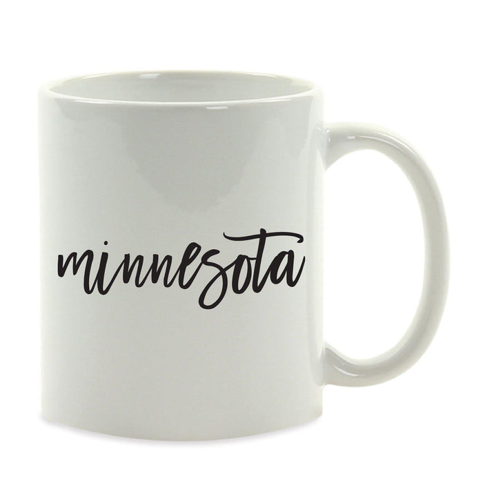 Black Calligraphy US State Ceramic Coffee Mug-Set of 1-Andaz Press-Minnesota-