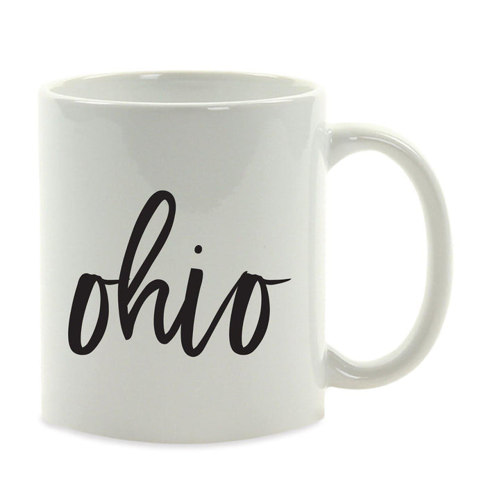 Black Calligraphy US State Ceramic Coffee Mug-Set of 1-Andaz Press-Ohio-