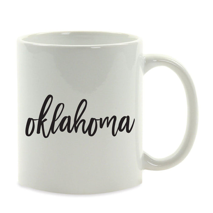 Black Calligraphy US State Ceramic Coffee Mug-Set of 1-Andaz Press-Oklahoma-
