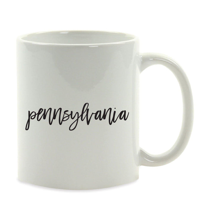 Black Calligraphy US State Ceramic Coffee Mug-Set of 1-Andaz Press-Pennsylvania-