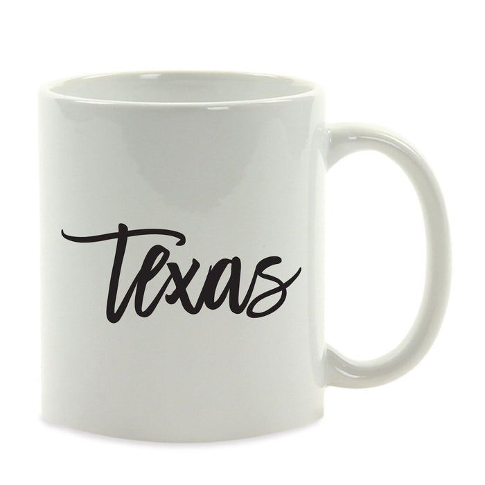 Black Calligraphy US State Ceramic Coffee Mug-Set of 1-Andaz Press-Texas-