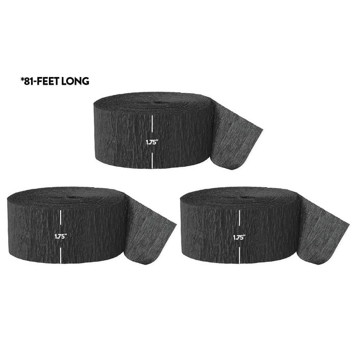 Black Crepe Paper Streamer Hanging Decorative Kit-Set of 3-Andaz Press-