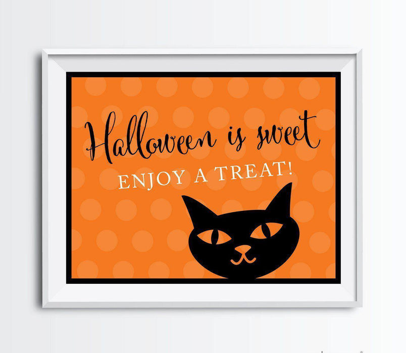 Black & Orange Classic Halloween Party Signs-Set of 1-Andaz Press-Halloween Is Sweet, Enjoy A Treat-