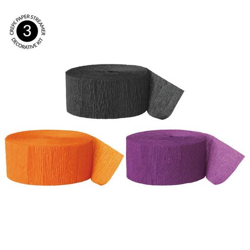 Black, Orange, Purple Crepe Paper Streamer Hanging Decorative Kit-Set of 3-Andaz Press-