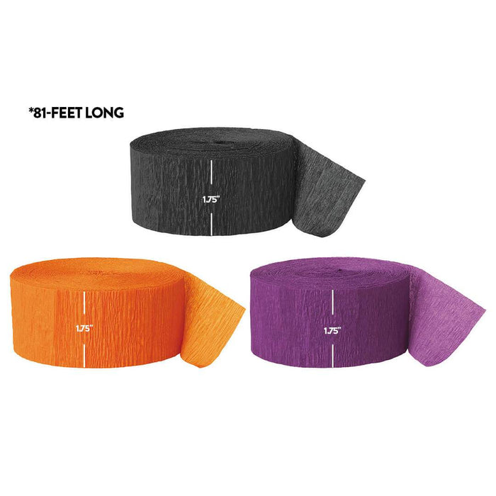 Black, Orange, Purple Crepe Paper Streamer Hanging Decorative Kit-Set of 3-Andaz Press-