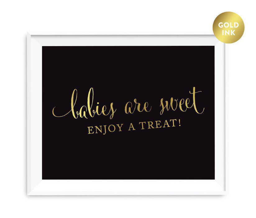 Black and Metallic Gold Baby Shower Signs-Set of 1-Andaz Press-Babies Are Sweet, Enjoy A Treat-