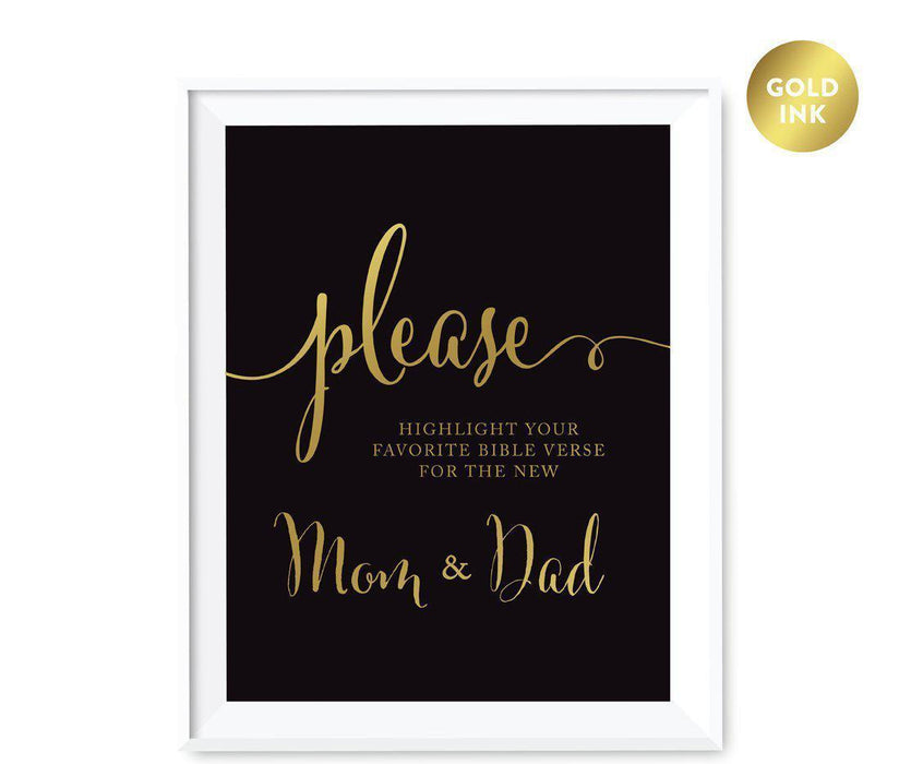 Black and Metallic Gold Baby Shower Signs-Set of 1-Andaz Press-Please Highlight Your Favorite Bible Verse for the New Mom & Dad-
