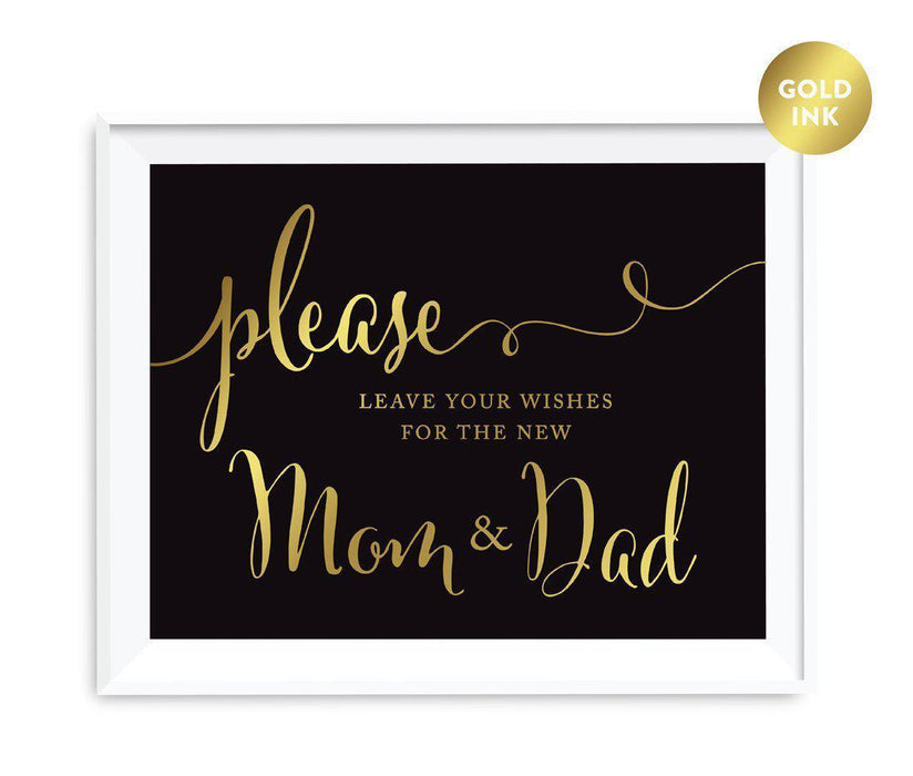 Black and Metallic Gold Baby Shower Signs-Set of 1-Andaz Press-Please Leave Your Wishes for the New Mom & Dad-