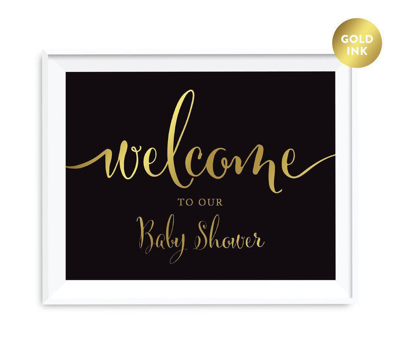 Black and Metallic Gold Baby Shower Signs-Set of 1-Andaz Press-Welcome To Our Baby Shower-