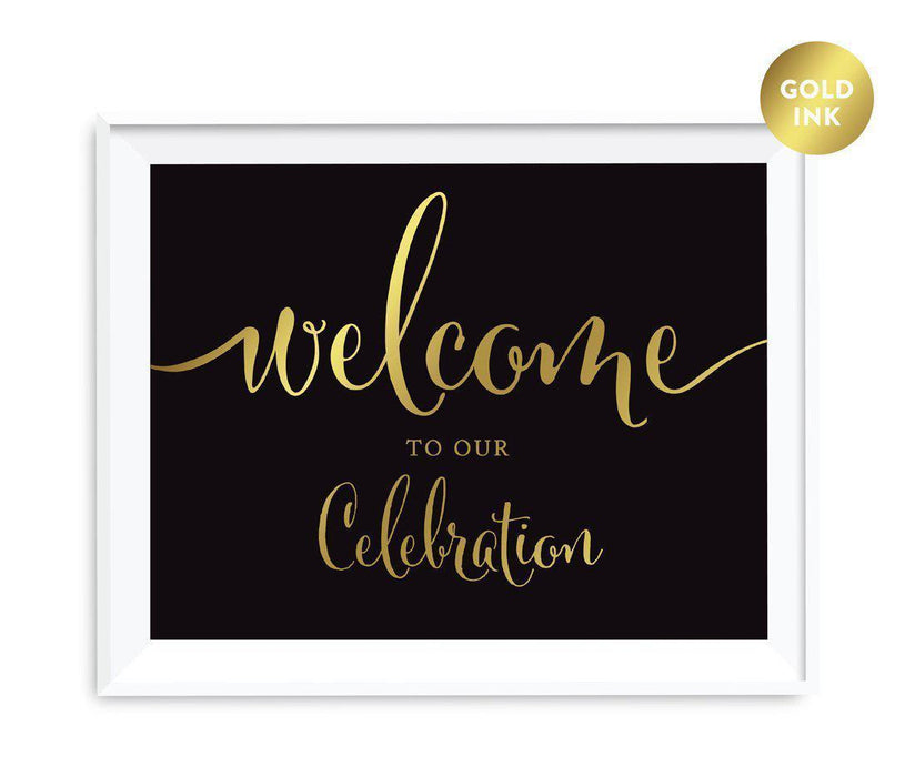 Black and Metallic Gold Baby Shower Signs-Set of 1-Andaz Press-Welcome to our Celebration-