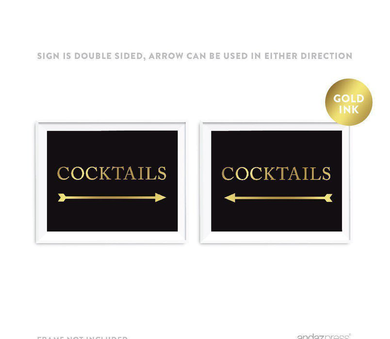 Black and Metallic Gold Wedding Direction Signs-Set of 1-Andaz Press-Cocktails-
