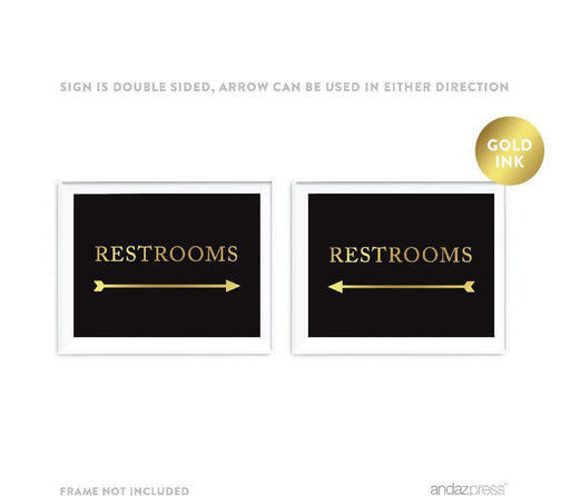 Black and Metallic Gold Wedding Direction Signs-Set of 1-Andaz Press-Restrooms-