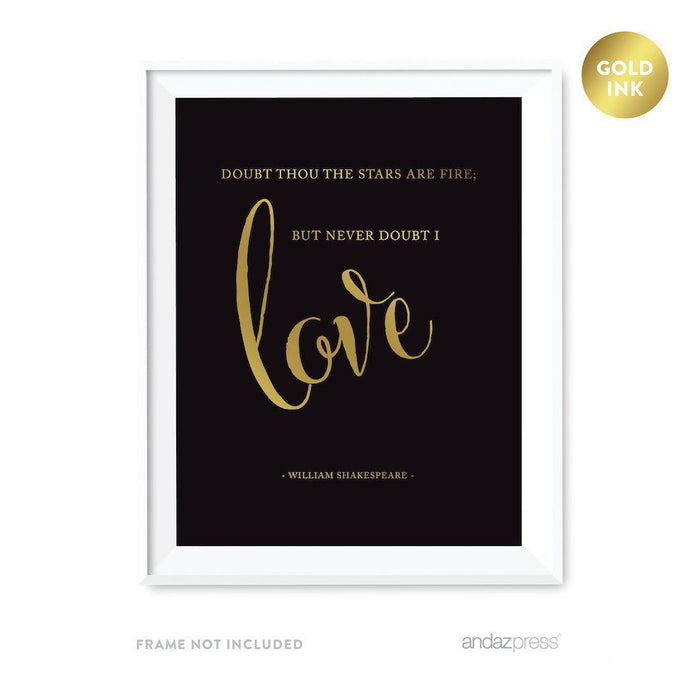Black and Metallic Gold Wedding Love Quotes Wall Art Print-Set of 1-Andaz Press-Doubt thou the stars are fire-