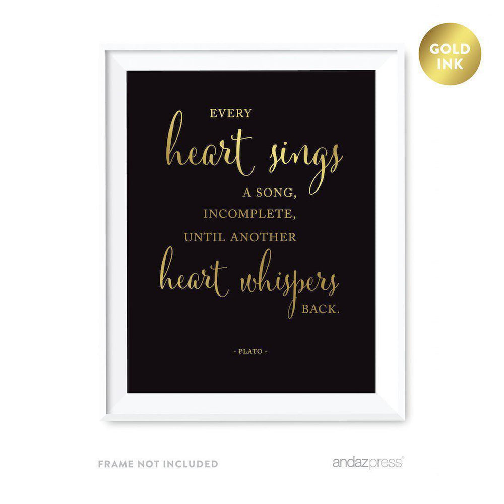 Black and Metallic Gold Wedding Love Quotes Wall Art Print-Set of 1-Andaz Press-Every heart sings a song, Incomplete-