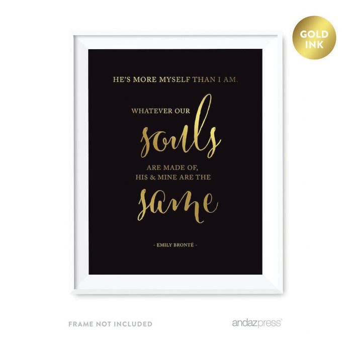 Black and Metallic Gold Wedding Love Quotes Wall Art Print-Set of 1-Andaz Press-He's More Myself Than I Am-