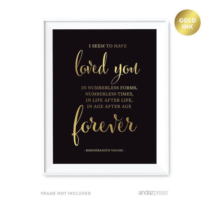 Black and Metallic Gold Wedding Love Quotes Wall Art Print-Set of 1-Andaz Press-I seem to have loved you in numberless forms-
