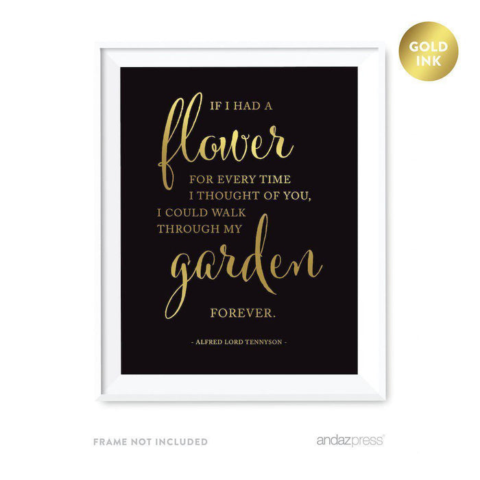 Black and Metallic Gold Wedding Love Quotes Wall Art Print-Set of 1-Andaz Press-If I had a flower...Alfred Lord Tennyson-