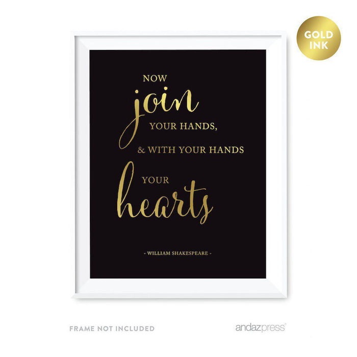 Black and Metallic Gold Wedding Love Quotes Wall Art Print-Set of 1-Andaz Press-Now join your hands...Shakespeare-