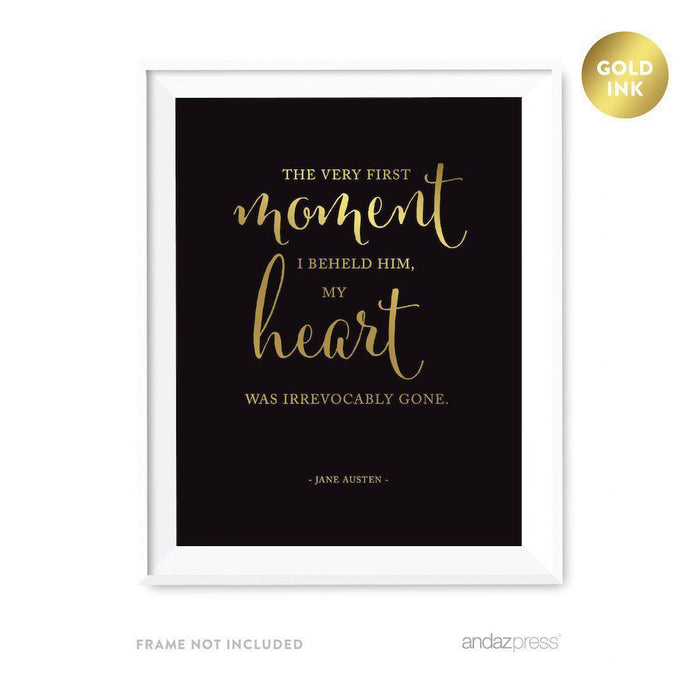 Black and Metallic Gold Wedding Love Quotes Wall Art Print-Set of 1-Andaz Press-The very first moment I beheld him...Jane Austen-