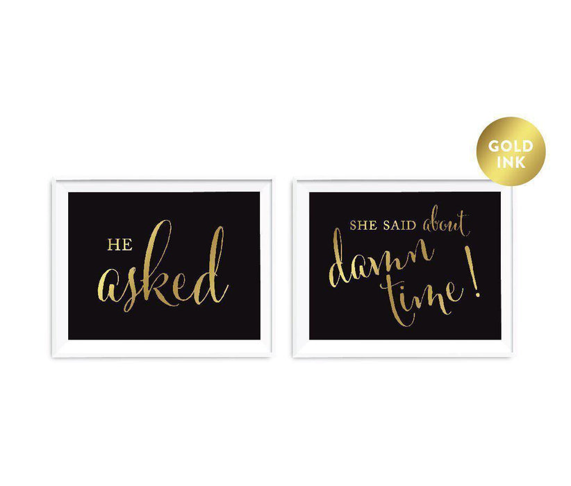 Black and Metallic Gold Wedding Signs, 2-Pack-Set of 2-Andaz Press-Ladies, Gents Bathroom Restroom-