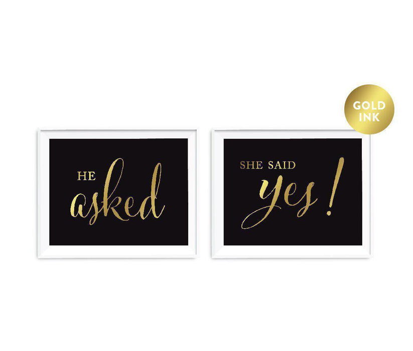 Black and Metallic Gold Wedding Signs, 2-Pack-Set of 2-Andaz Press-He Asked, She Said Yes!-