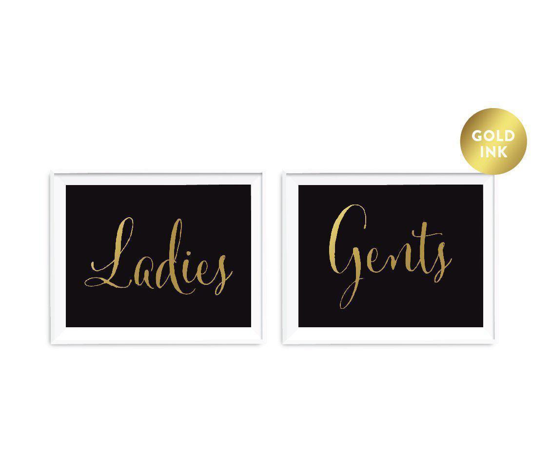Black and Metallic Gold Wedding Signs, 2-Pack-Set of 2-Andaz Press-Ladies, Gents Bathroom Restroom-