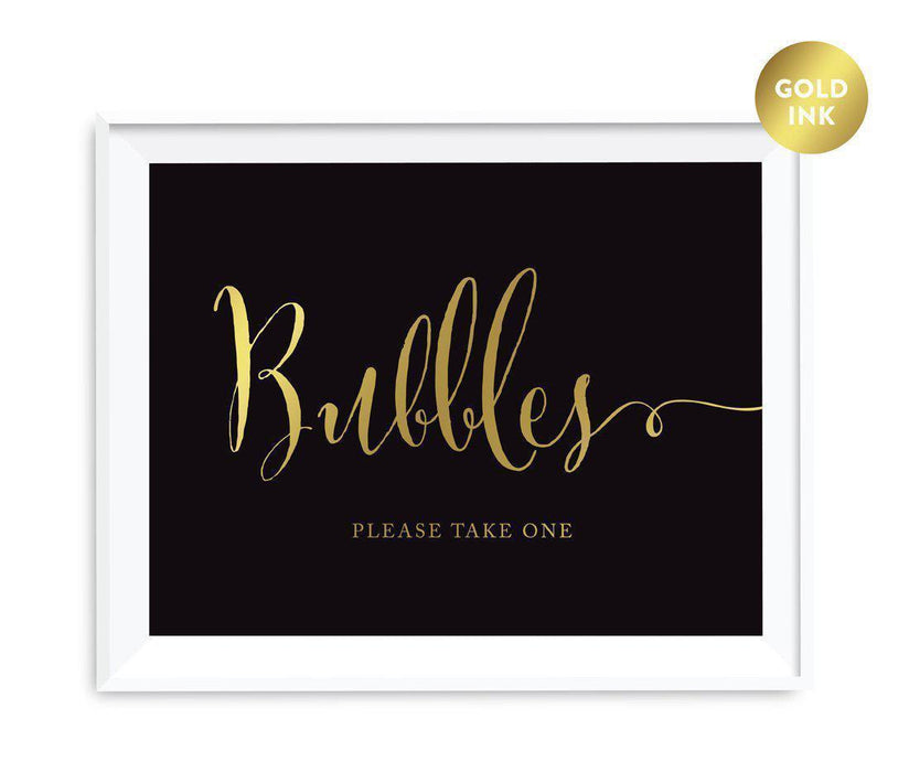 Black and Metallic Gold Wedding Signs-Set of 1-Andaz Press-Bubbles Please Take One-
