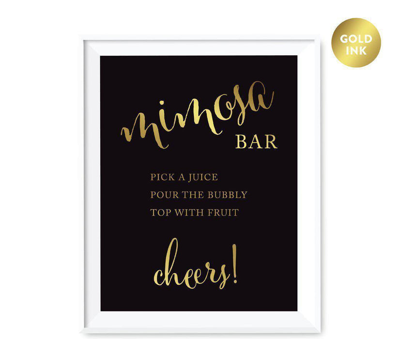 Black and Metallic Gold Wedding Signs-Set of 1-Andaz Press-Build Your Own Mimosa Pick a Juice, Pour the Bubbly Champagne, Top with Fruit Cheers!-