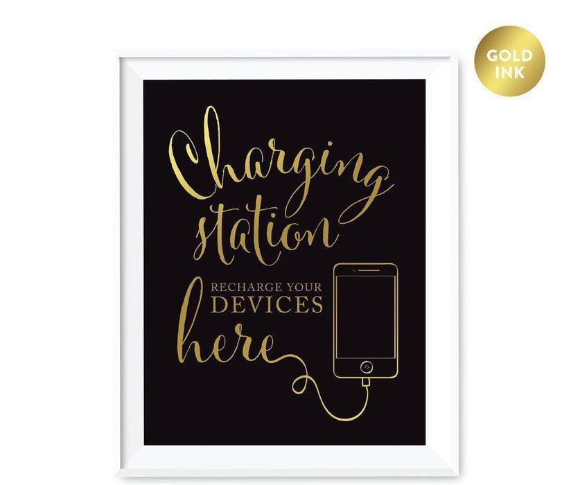 Black and Metallic Gold Wedding Signs-Set of 1-Andaz Press-Charging Station-