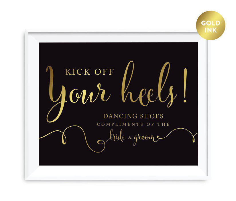 Black and Metallic Gold Wedding Signs-Set of 1-Andaz Press-Dancing Shoes - Kick Off Your Heels-