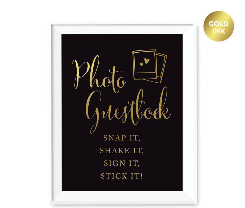 Black and Metallic Gold Wedding Signs-Set of 1-Andaz Press-Photo Guestbook Snap It, Shake It, It, Stick It-
