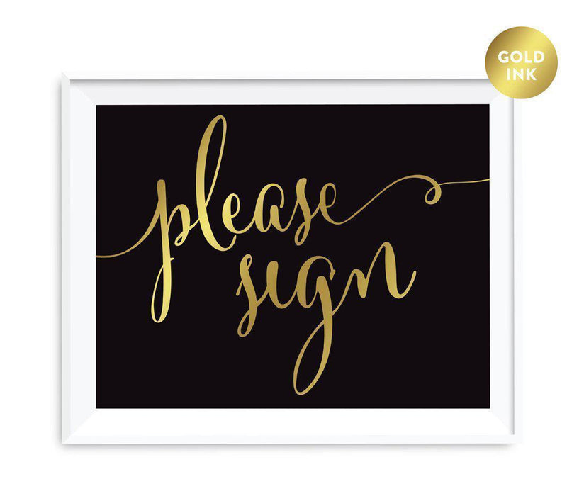 Black and Metallic Gold Wedding Signs-Set of 1-Andaz Press-Please Sign-