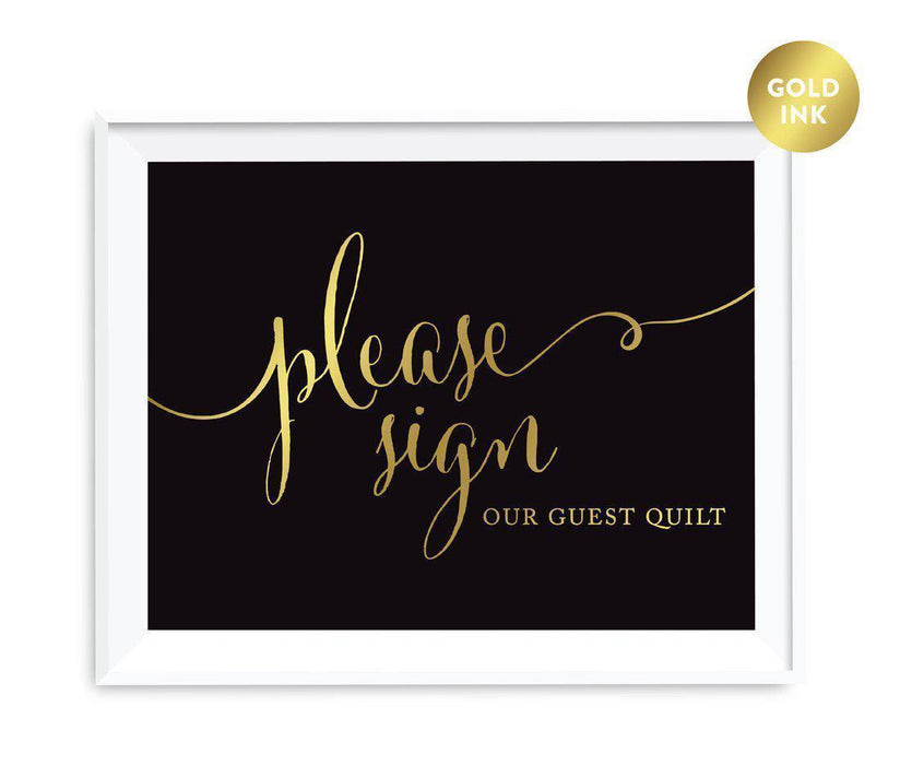 Black and Metallic Gold Wedding Signs-Set of 1-Andaz Press-Please Sign our Guest Quilt Sign-