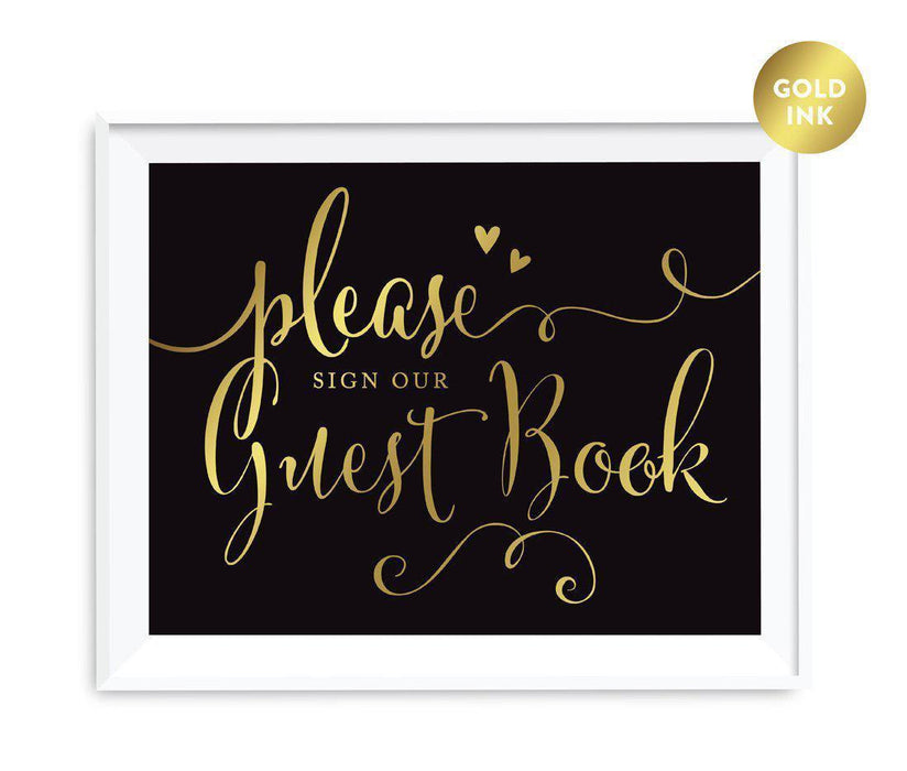 Black and Metallic Gold Wedding Signs-Set of 1-Andaz Press-Please Sign our Guestbook-