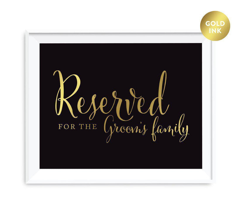 Black and Metallic Gold Wedding Signs-Set of 1-Andaz Press-Reserved For The Groom's Family-