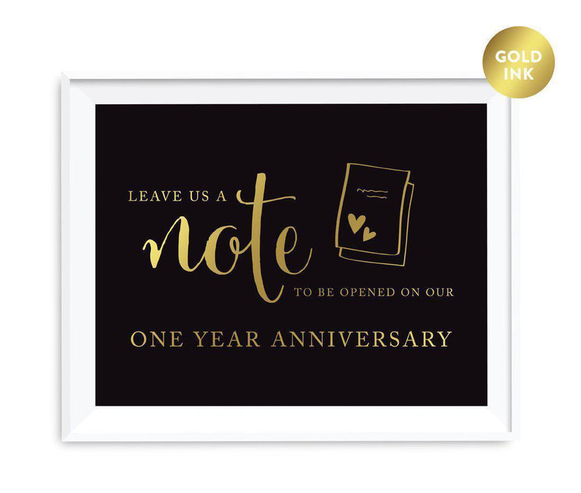 Black and Metallic Gold Wedding Signs-Set of 1-Andaz Press-Time Capsule Leave Us A Note to Be Opened On Our One Year Anniversary-
