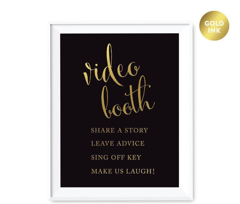 Black and Metallic Gold Wedding Signs-Set of 1-Andaz Press-Videobooth Share a Story, Leave Advice, Make Us Laugh, Sing Off Key-