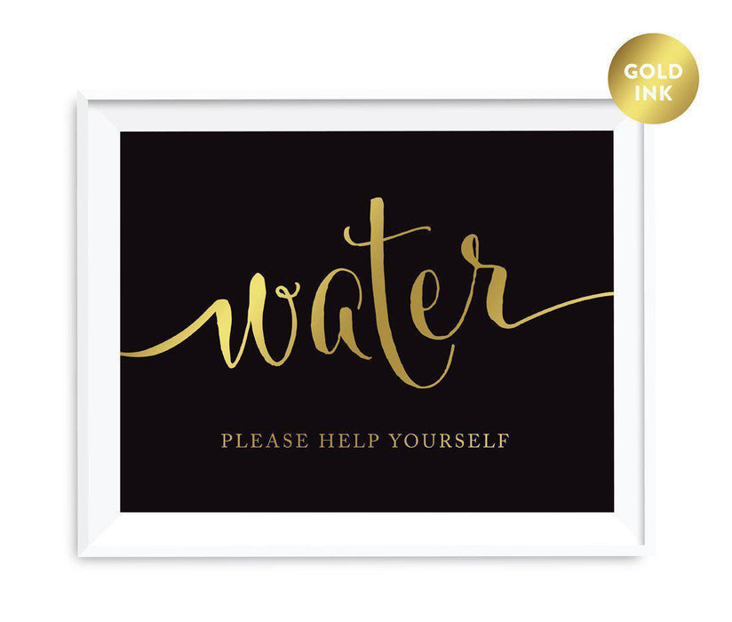 Black and Metallic Gold Wedding Signs-Set of 1-Andaz Press-Water Please Help Yourself-